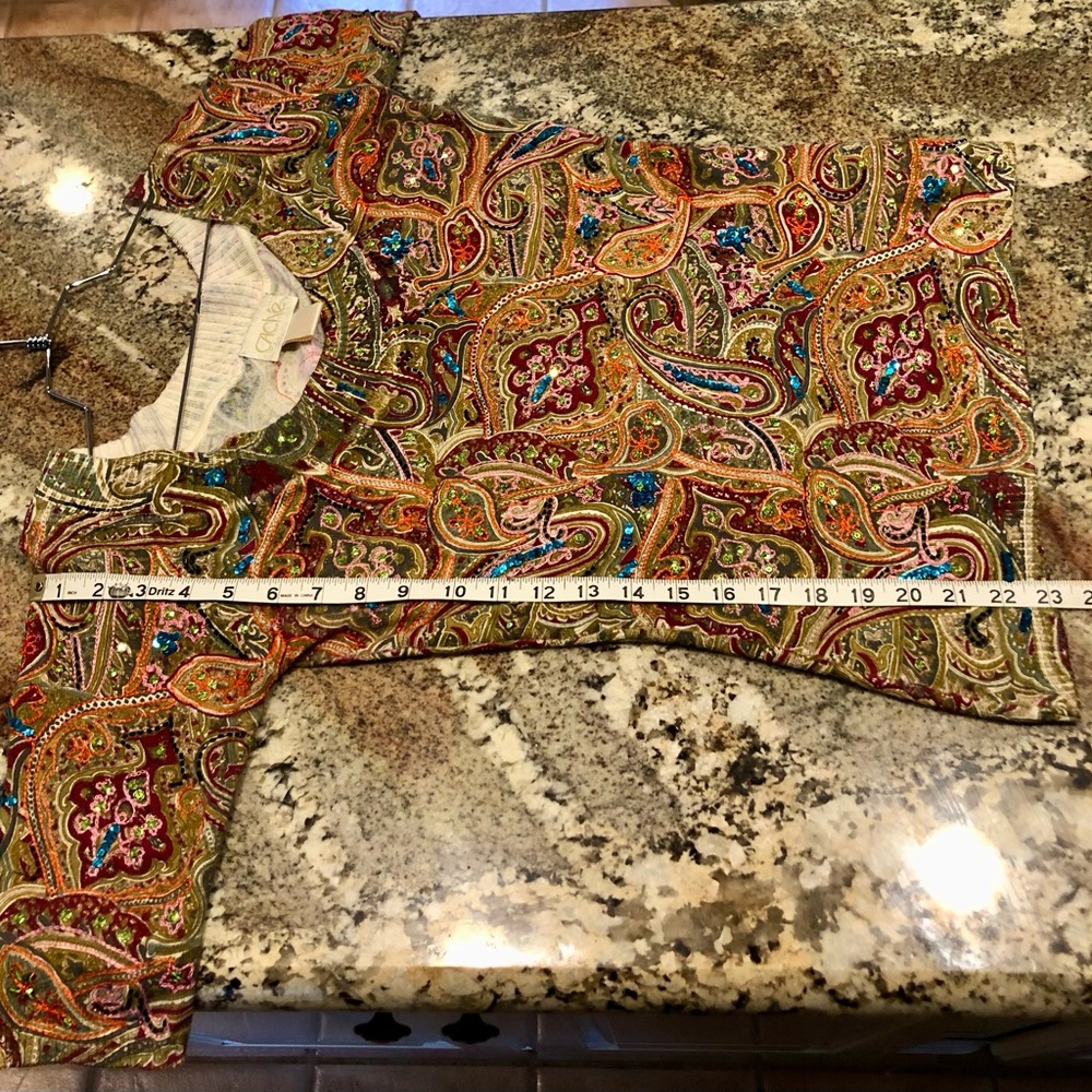 Vintage Cache Knit Top Embellished with Sequins. Colors of Olive/Plum/Org/Turq. - Picture 10 of 10